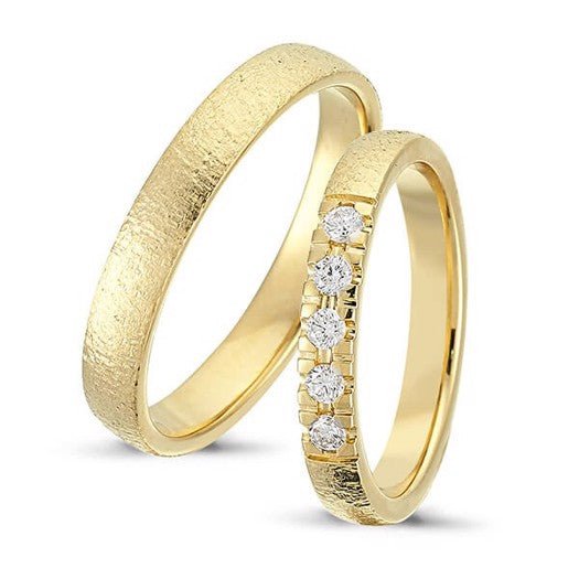 Klassiske Nuran vielsesringe i 14 karat guld med 5 diamanter på 0,20 ct